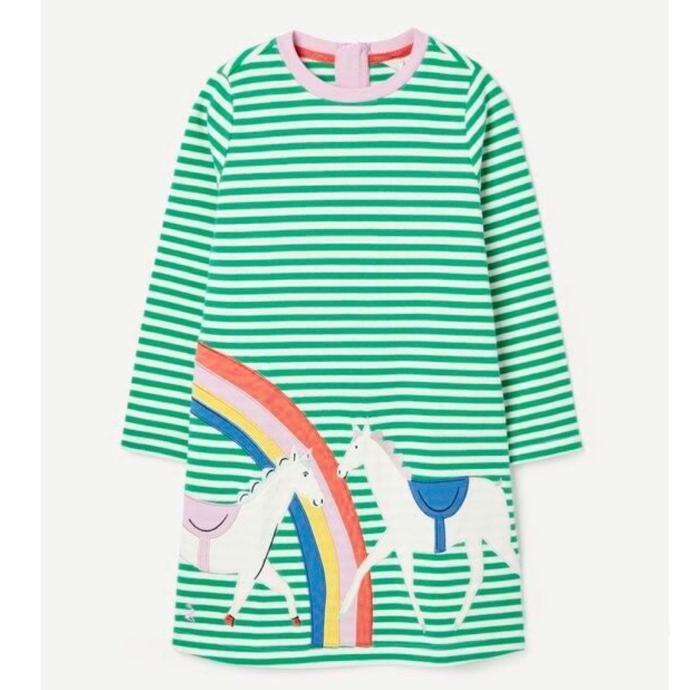NWT - Joules - Rosalee Horses Dress- Green Stripe - Size 8 (128cm)